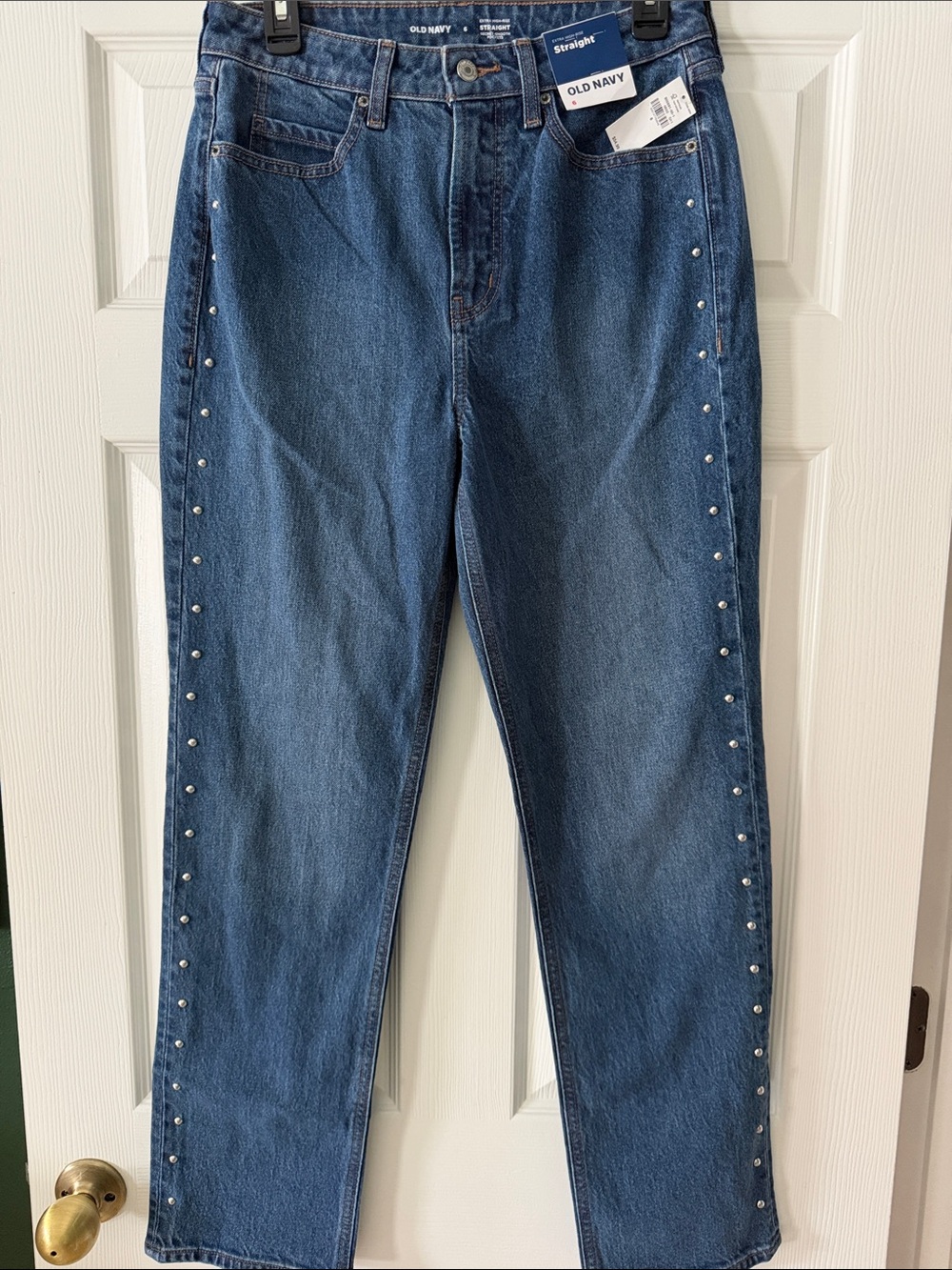 Old Navy Extra High Rise Straight Leg Studded Jeans